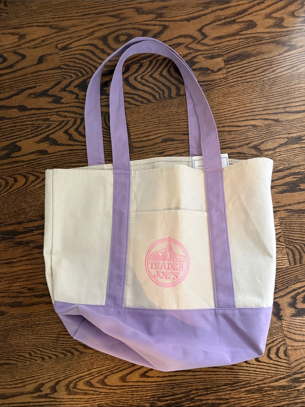 Trader Joe's Cream and Lavender Canvas Large Tote New With Tags HTF - Picture 2 of 3